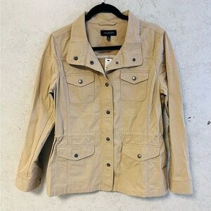 TALBOTS NWT MEDIUM WOMENS COTTON ‎ TAN SNAP BUTTONS LIGHT WEIGHT COLLEGE JACKET